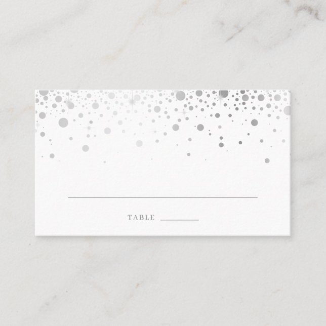 Faux Silver Foil Confetti Dots Elegant Wedding Place Card (Front)
