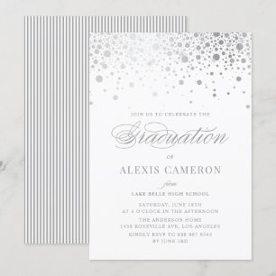 Faux Silver Foil Confetti Dots Graduation Invitation