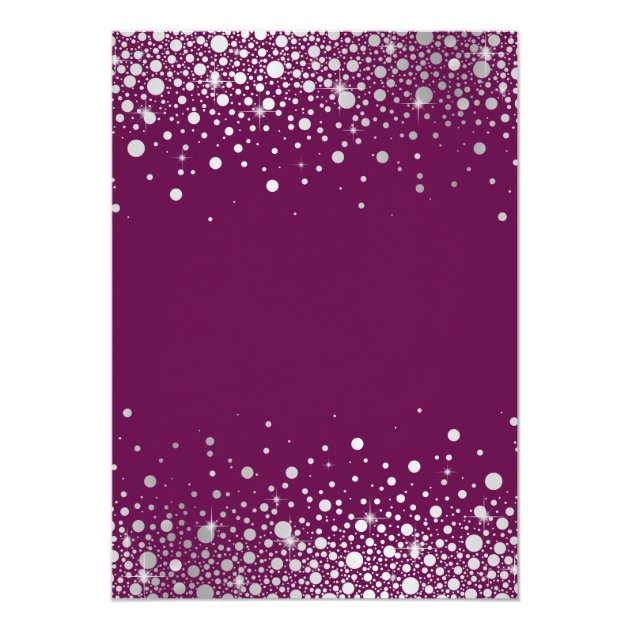 Faux Silver Foil Confetti Dots Purple Wedding Invitation