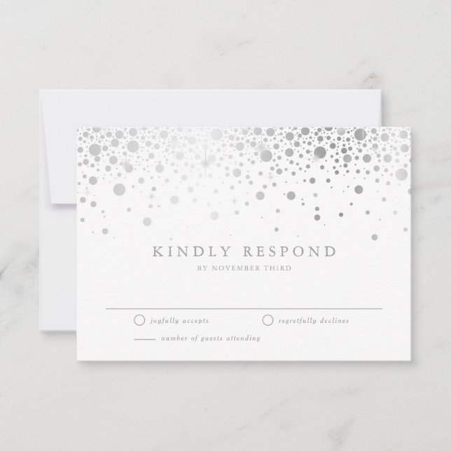 Faux Silver Foil Confetti Dots Wedding RSVP Card (Front)
