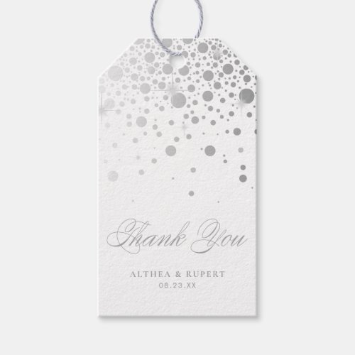 Faux Silver Foil Confetti Dots Wedding Thank You Gift Tags