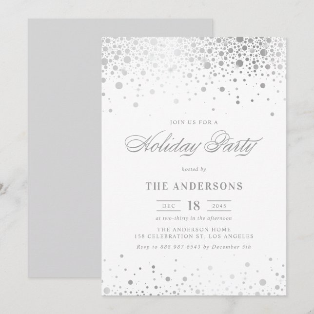 Faux Silver Foil Confetti Holiday Party Invitation (Front/Back)
