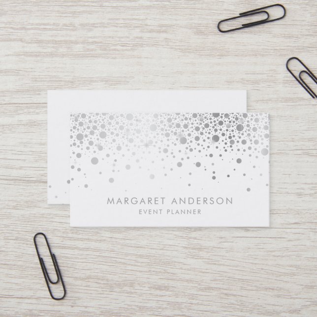 Faux Silver Foil Confetti Modern Business Card (Front/Back In Situ)