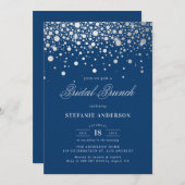 Faux Silver Foil Confetti | Navy Bridal Brunch Invitation (Front/Back)