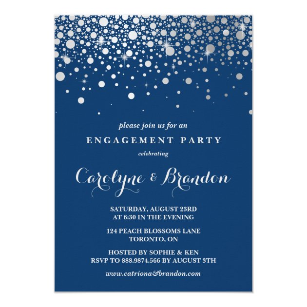 Faux Silver Foil Confetti | Navy Engagement Party Invitation