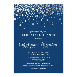Faux Silver Foil Confetti | Navy Rehearsal Dinner Card