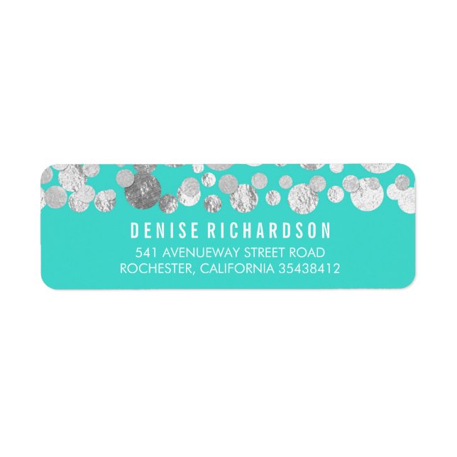 Faux Silver Foil Confetti Teal Label (Front)