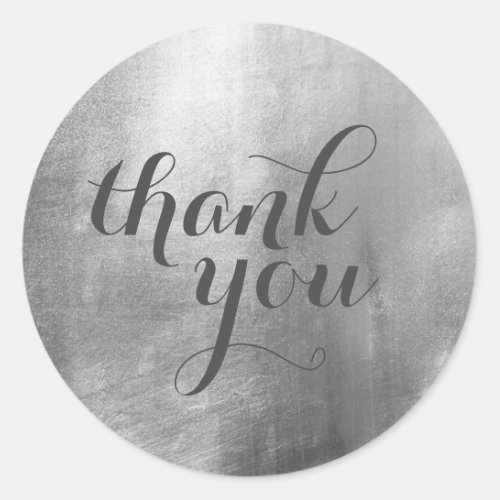 Faux Silver Foil Dark Grey Thank You Classic Round Sticker