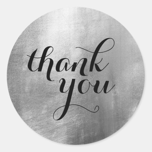 Faux Silver Foil Decorative Thank You Classic Round Sticker