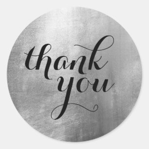 Faux Silver Foil Decorative Thank You Classic Round Sticker
