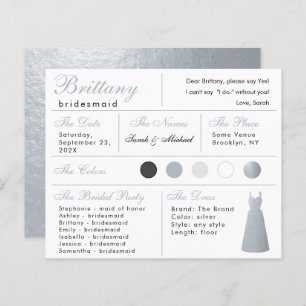Faux Silver Foil Dress Bridesmaid Information Card
