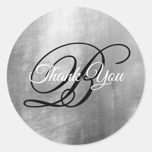 Faux Silver Foil Fancy Wedding Monogram Thank You Classic Round Sticker