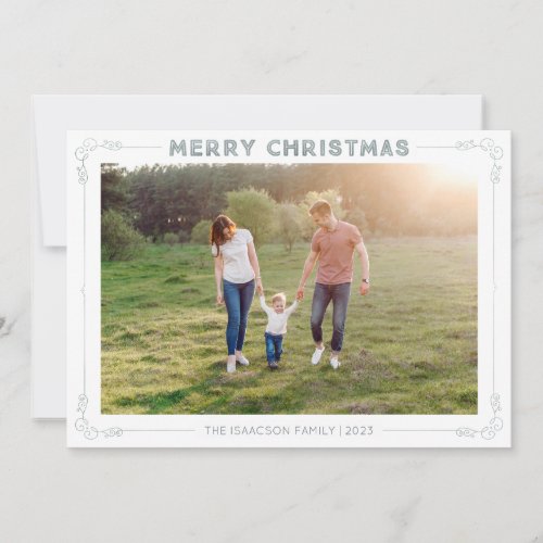 Faux Silver Foil Frame Merry Christmas Photo Cards