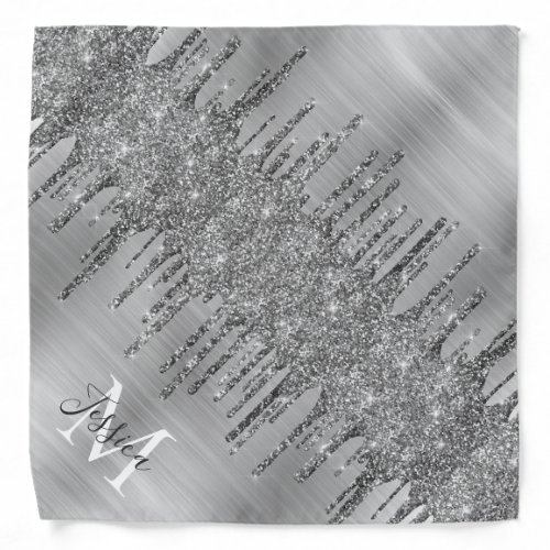 Faux Silver Foil Glitter Drips Diagonal Fold Bandana