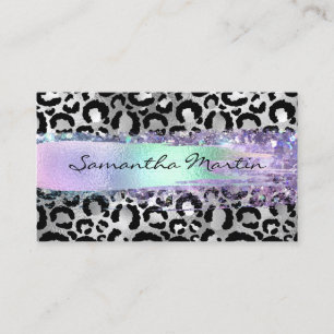 Faux Silver Foil Leopard Iridescent Brush Stroke Business Card