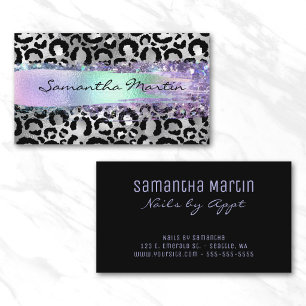 Faux Silver Foil Leopard Iridescent Brush Stroke Business Card