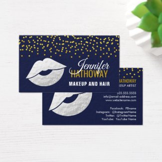 Faux Silver Foil Lips and Confetti Makeup Artist Business Card