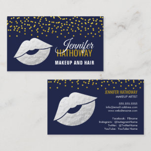 Faux Silver Foil Lips and Confetti Makeup Artist Business Card