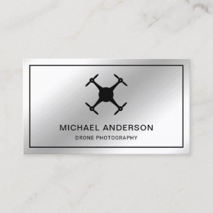 Faux Silver Foil Modern Drone Photography Business Card