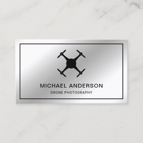 Faux Silver Foil Modern Drone Photography Business Card