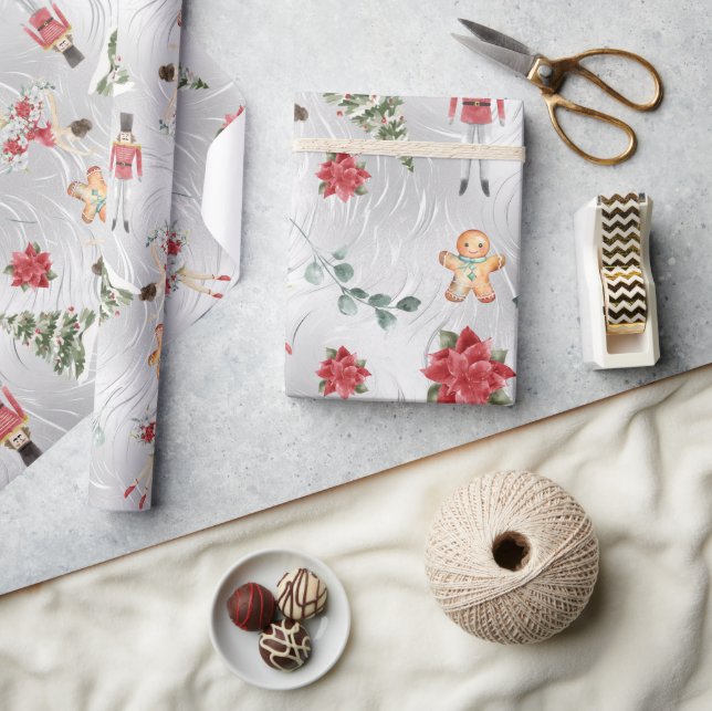 Faux Silver Foil Nutcracker & Friends & Florals Wrapping Paper (Crafts)