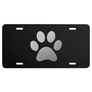 Faux Silver Foil Paw Print License Plate