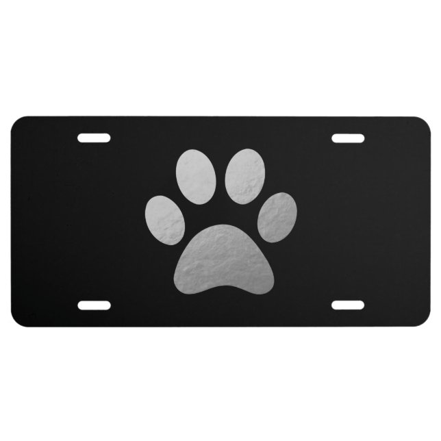 Faux Silver Foil Paw Print License Plate (Front)