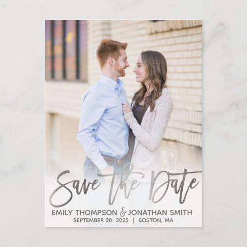 Faux Silver Foil Picture Save The Date Postcard