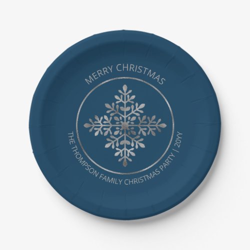 Faux Silver Foil Snowflake On Blue Not Real Foil Paper Plates