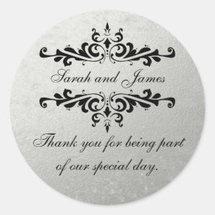 Faux Silver Foil Wedding Favor Thank You Classic Round Sticker