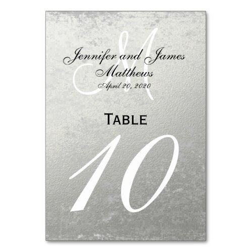 Faux Silver Foil Wedding Table Number Card