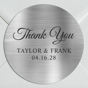 Faux Silver Foil Wedding Thank You Classic Round Sticker