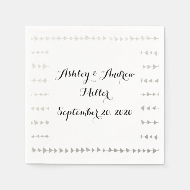 Faux Silver Foil White Arrows Pattern Paper Napkins (Front)