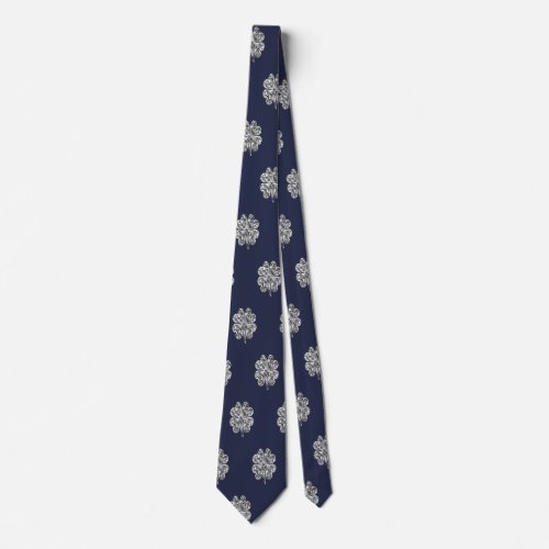 Faux Silver Four Leaf Clover Good Luck Dark Blue Neck Tie