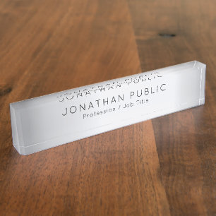 Faux Silver Glamour Elegant Modern Template Desk Name Plate