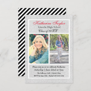 Faux Silver Glitter - 3x5 Graduation Announcement