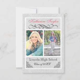 Faux Silver Glitter - 3x5 Graduation Announcement