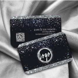 Faux Silver Glitter and Black Elegant QR code Business Card