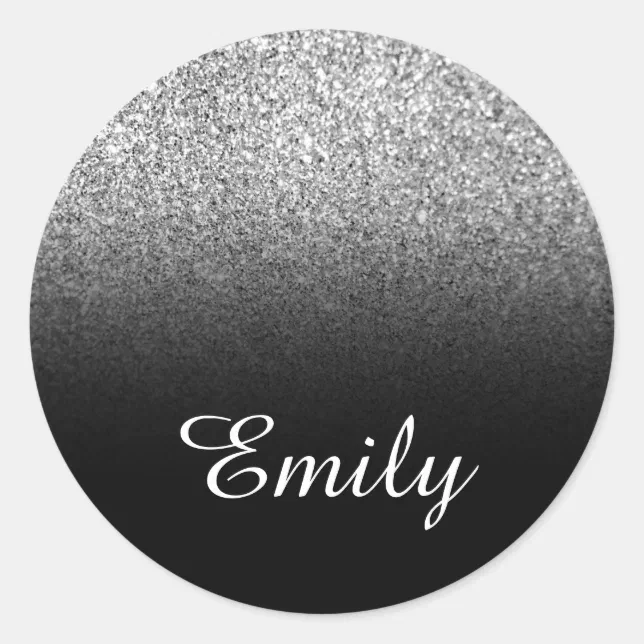 Faux Silver Glitter and Black Gradient Classic Round Sticker | Zazzle