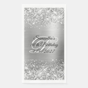 Faux Silver Glitter and Foil 80th Birthday Paper Guest Towels