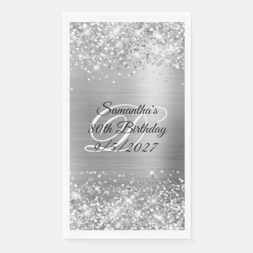 Faux Silver Glitter and Foil 80th Birthday Paper Guest Towels