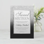 Faux silver glitter black elegant chic Sweet 16 Invitation (Standing Front)