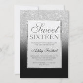 Faux silver glitter black elegant chic Sweet 16 Invitation (Front)