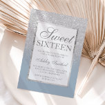 Faux silver glitter blue elegant chic Sweet 16 Invitation<br><div class="desc">A modern,  pretty chic and elegant faux silver glitter shower ombre with dusty blue color block Sweet 16 birthday party invitation with and elegant silver frame Perfect for a princess Sweet sixteen.</div>