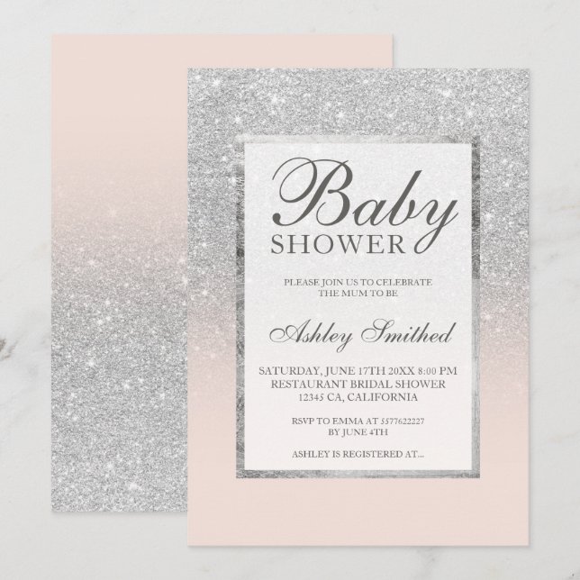 Faux silver glitter blush elegant Baby shower Invitation (Front/Back)