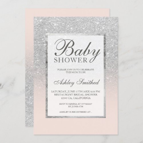 Faux silver glitter blush elegant Baby shower Invitation