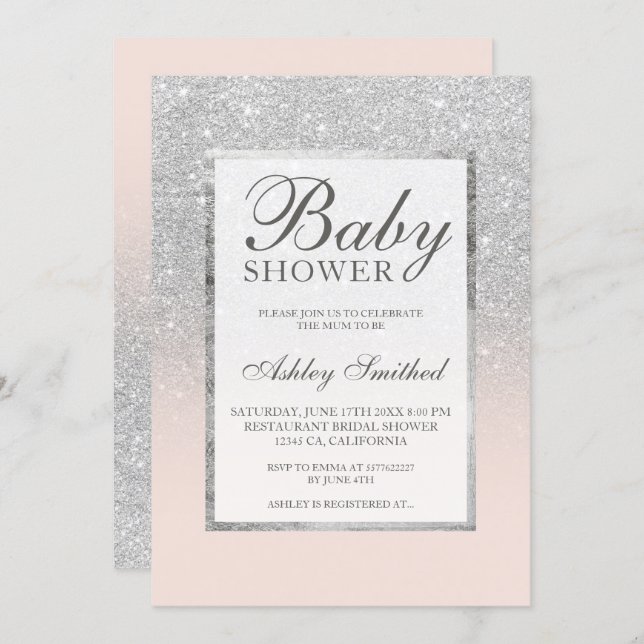 Faux silver glitter blush elegant Baby shower Invitation (Front/Back)