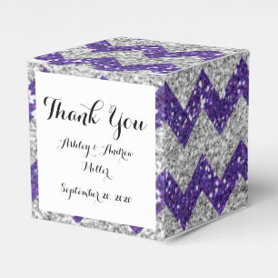 Faux Silver Glitter Chevron Pattern Purple Glitter Favor Boxes