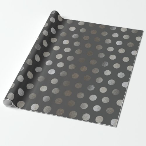 Faux Silver Glitter  Dark Gray Medium Polka Dot Wrapping Paper