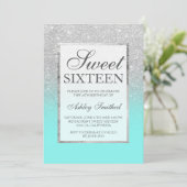 Faux silver glitter elegant teal Sweet 16 Invitation (Standing Front)